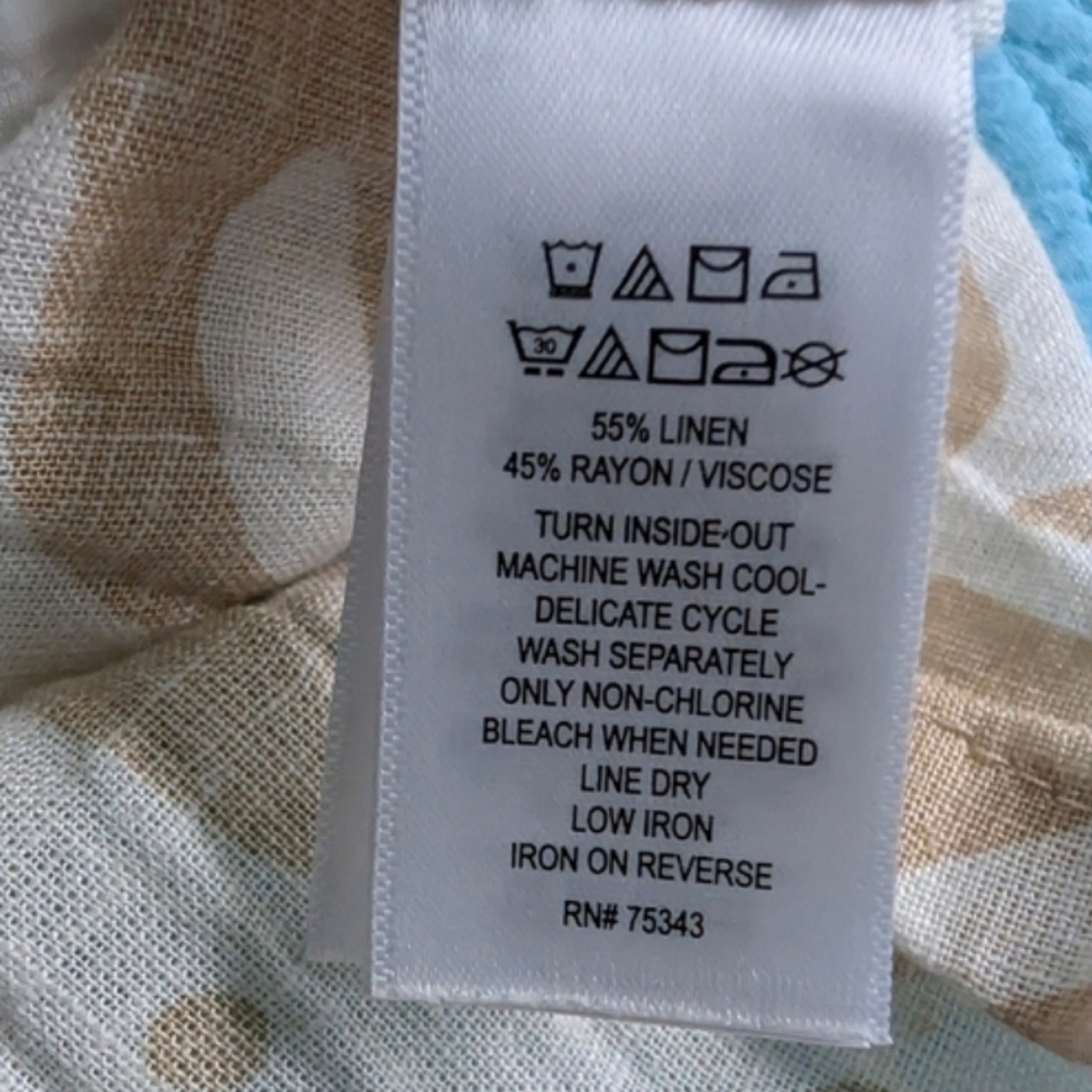 Rachel Zoe Beach Dress Coverup Linen Blend Tan White Leaf Print Small Summer - Picture 7 of 10